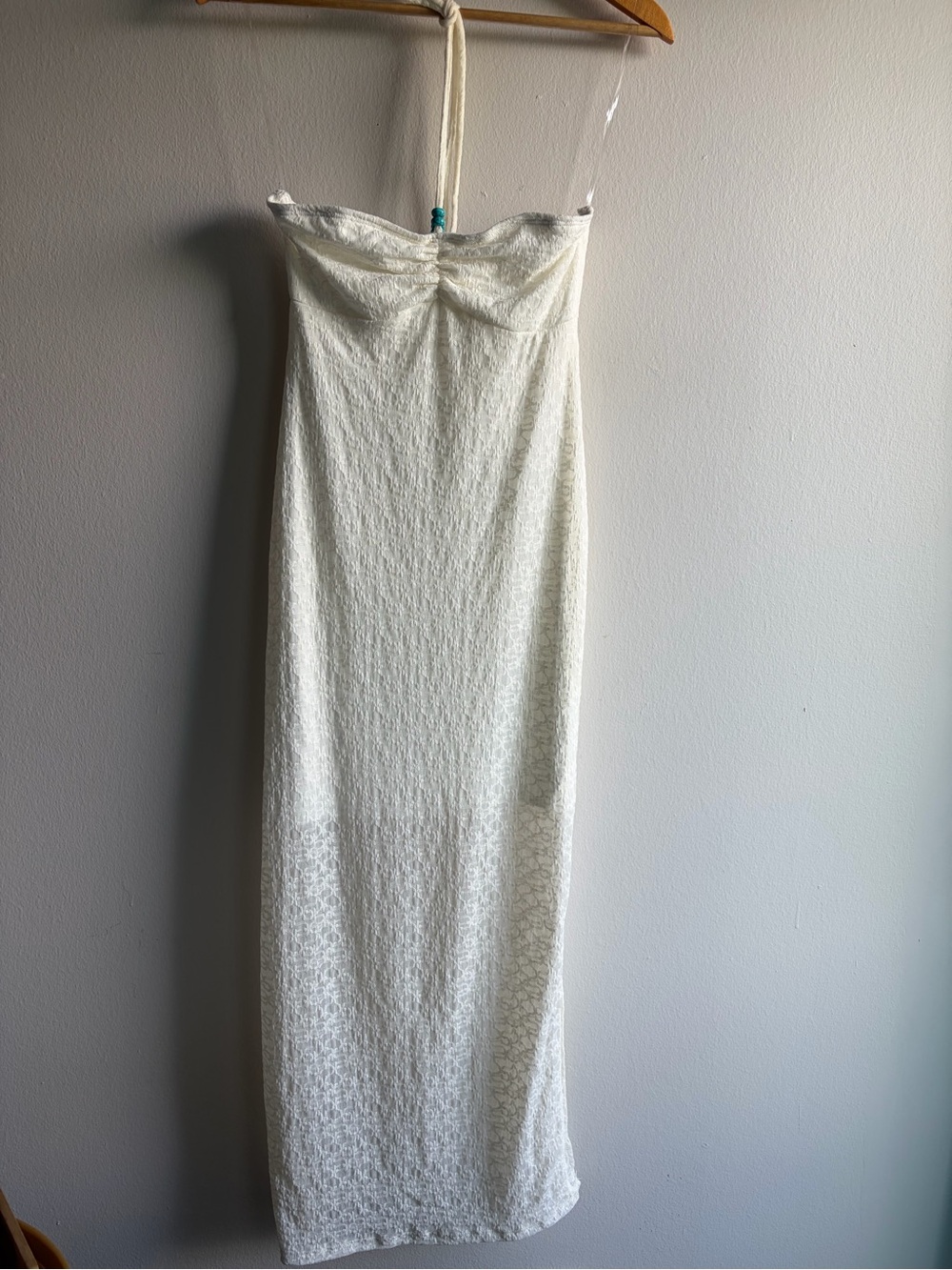 Strapless White Lace Maxi Dress